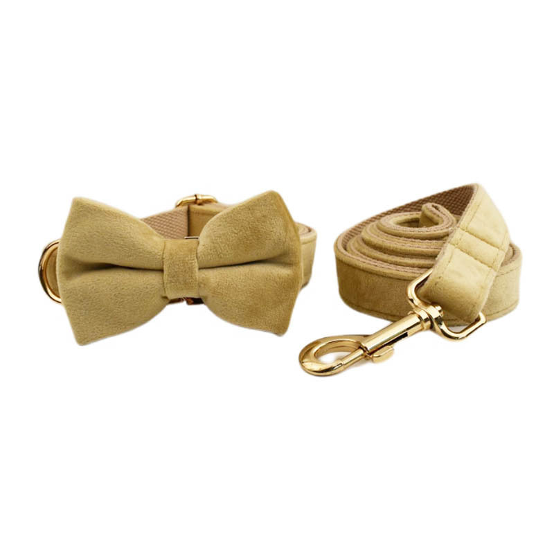 KFX-0900541 Velvet Pet Collar with Adjustable Traction Rope and Bow Tie
