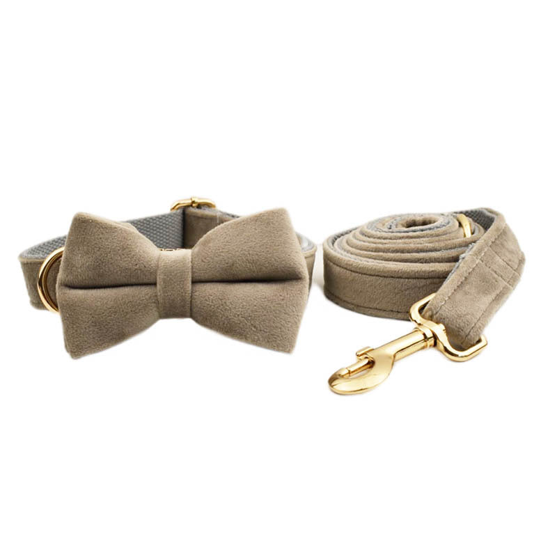 KFX-0900541 Velvet Pet Collar with Adjustable Traction Rope and Bow Tie