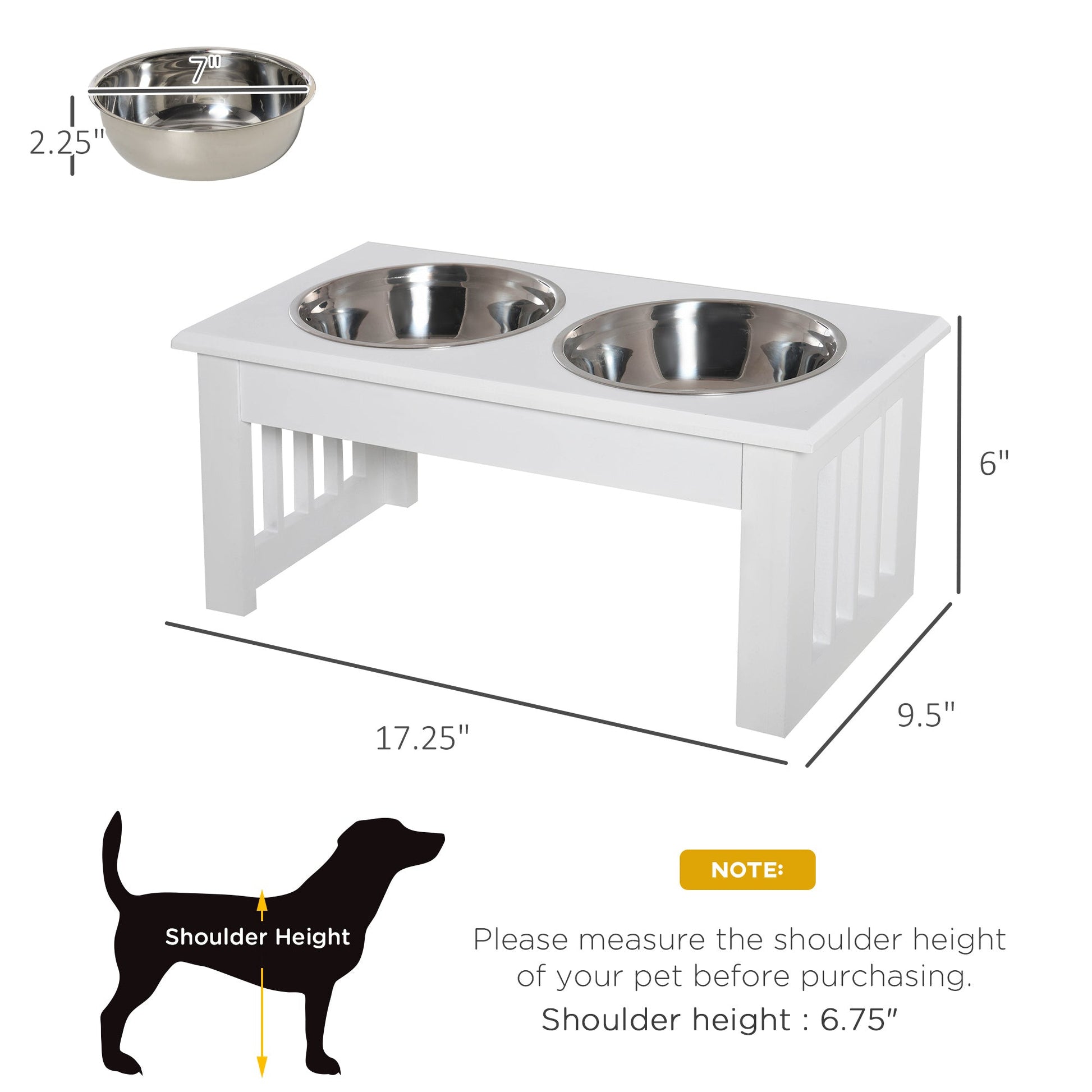 KFX-0901437 Small Elevated Dog Feeding Station with Wooden Frame and Stainless Steel Bowls, Ideal for Miniature Pets