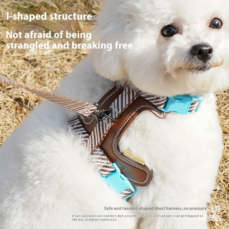 KFX-0902717 Adjustable Anti-Loose PU Leather Dog Harness with Chest Back Grip and Leash