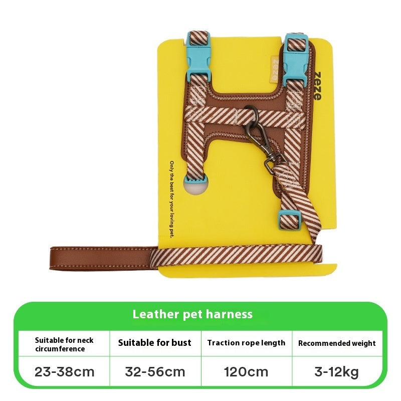 KFX-0902717 Adjustable Anti-Loose PU Leather Dog Harness with Chest Back Grip and Leash