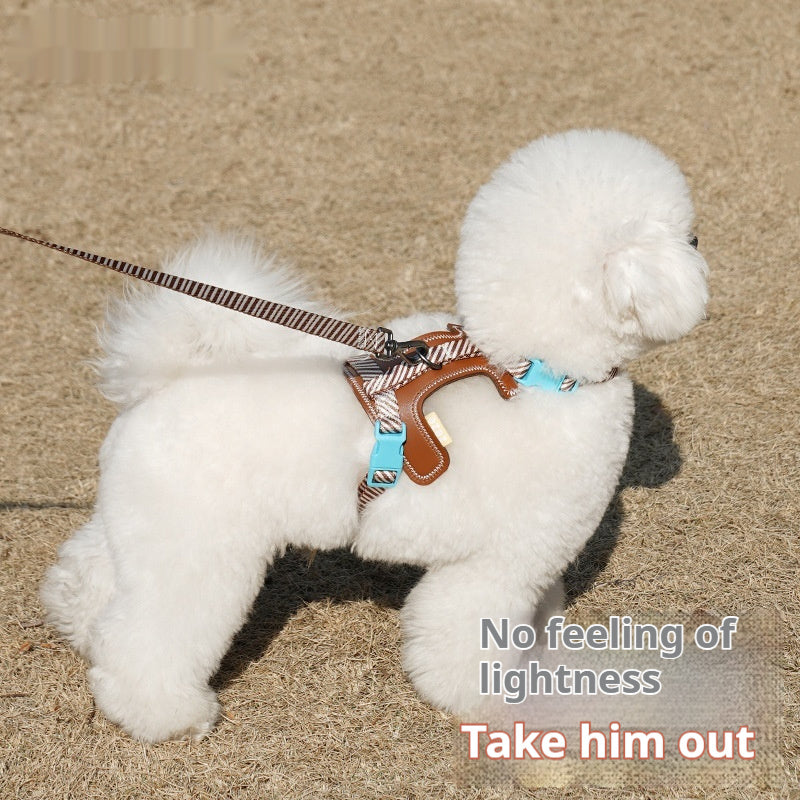 KFX-0902717 Adjustable Anti-Loose PU Leather Dog Harness with Chest Back Grip and Leash