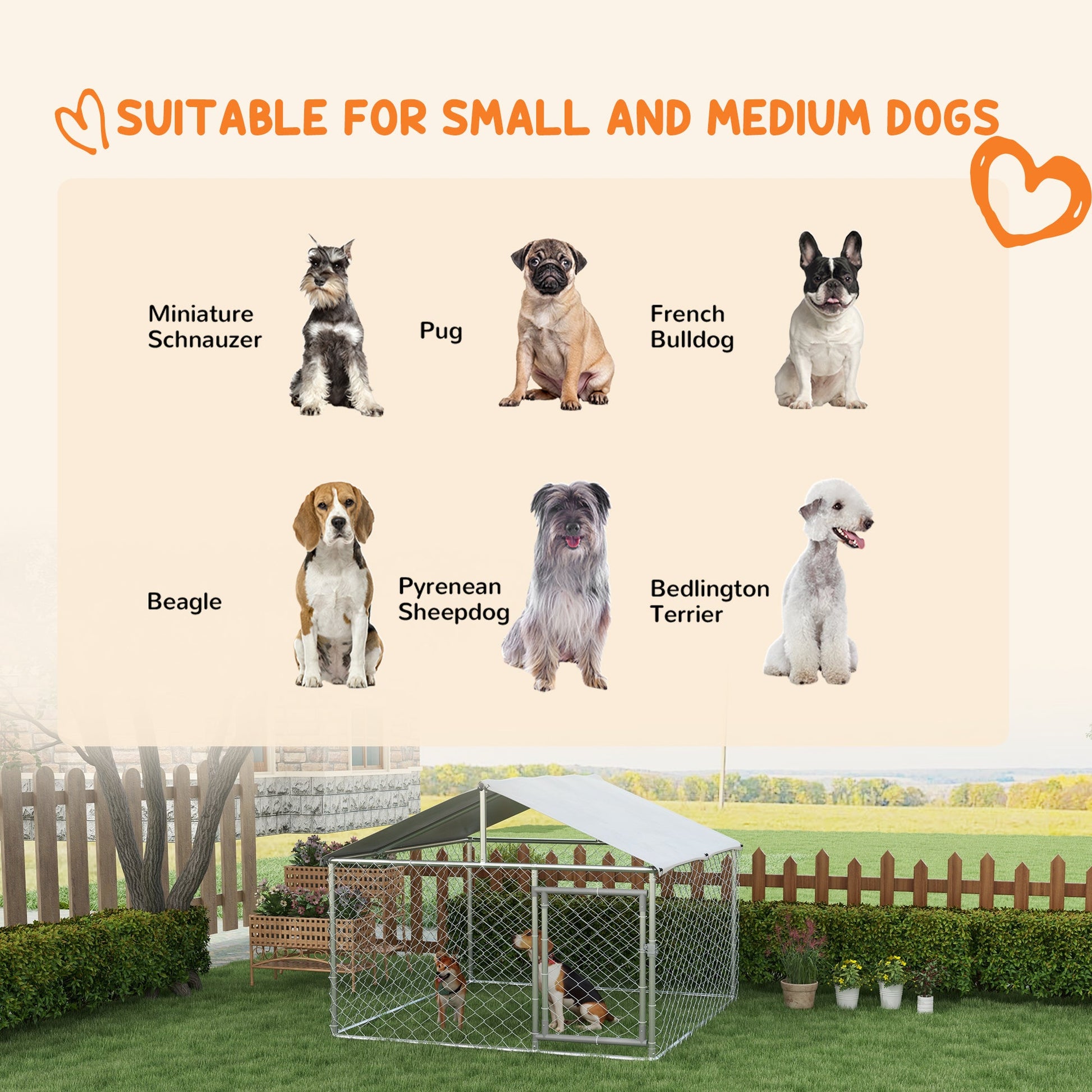 KFX-0904893 Outdoor Dog Kennel for Small to Medium Dogs with Waterproof Roof, 6.6'x6.6'x4.9'