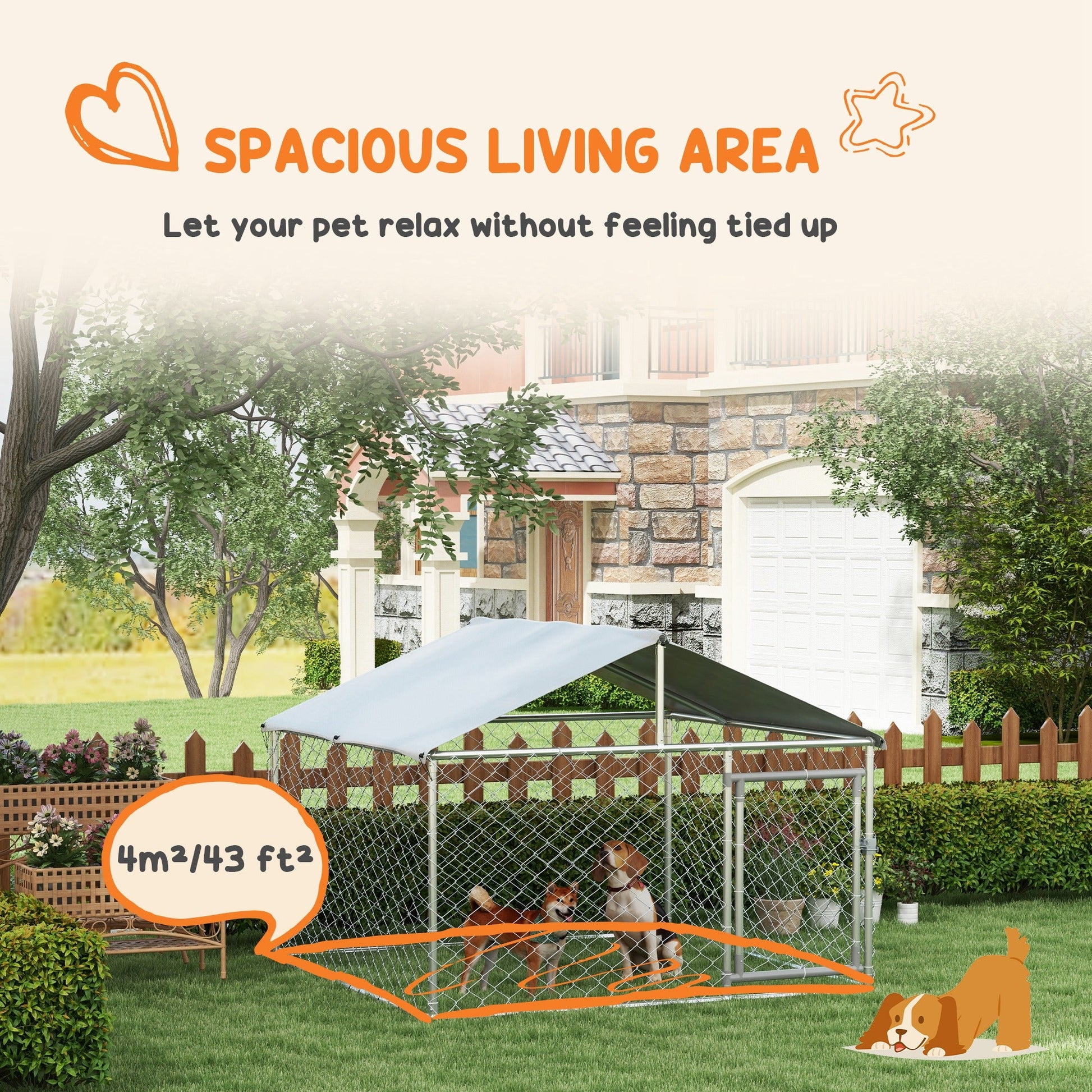 KFX-0904893 Outdoor Dog Kennel for Small to Medium Dogs with Waterproof Roof, 6.6'x6.6'x4.9'