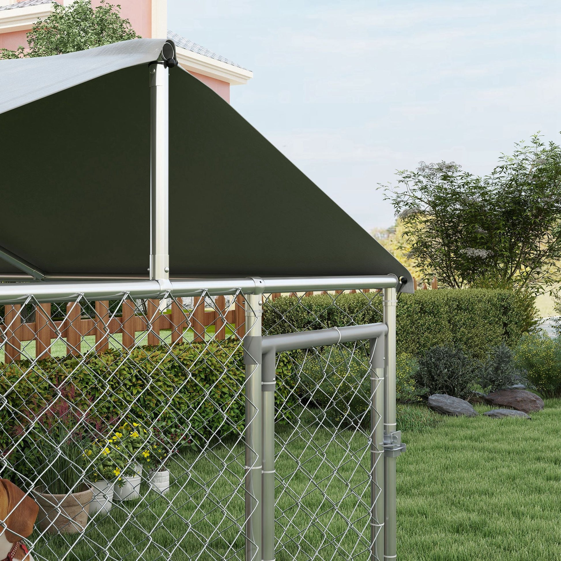 KFX-0904893 Outdoor Dog Kennel for Small to Medium Dogs with Waterproof Roof, 6.6'x6.6'x4.9'