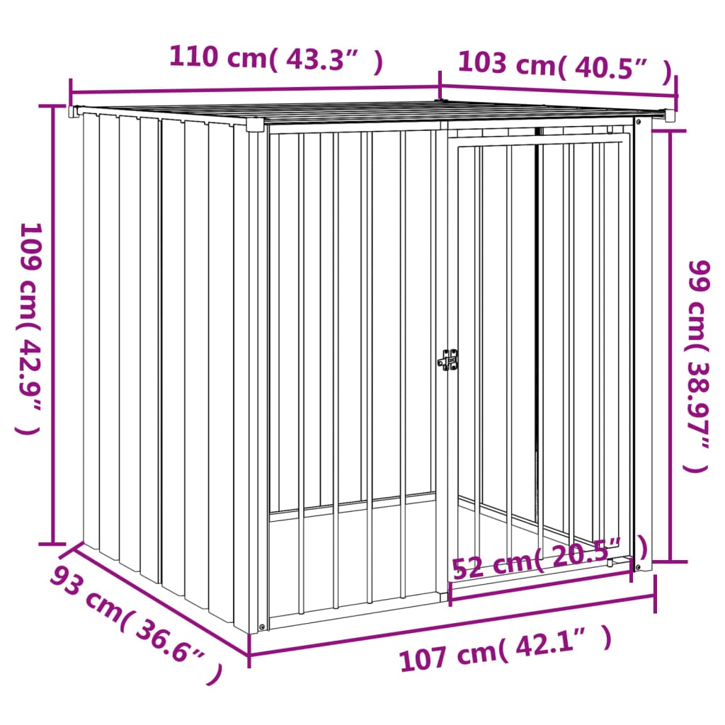 KFX-0905277 Outdoor Doghouse with Roof, Black Galvanized Steel, 110 x 103 x 109 cm