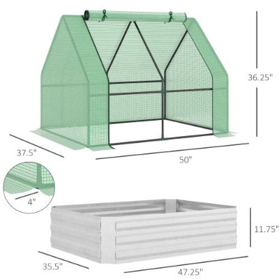 KFX-0908605 Galvanized Raised Garden Bed with Mini Greenhouse Cover and Roll-Up Windows for Outdoor Planting, 50 x 37.5 x 36.25 Inches