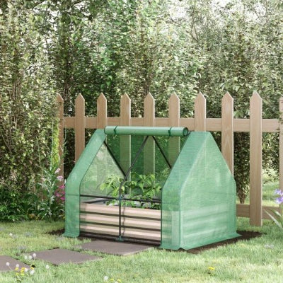 KFX-0908605 Galvanized Raised Garden Bed with Mini Greenhouse Cover and Roll-Up Windows for Outdoor Planting, 50 x 37.5 x 36.25 Inches