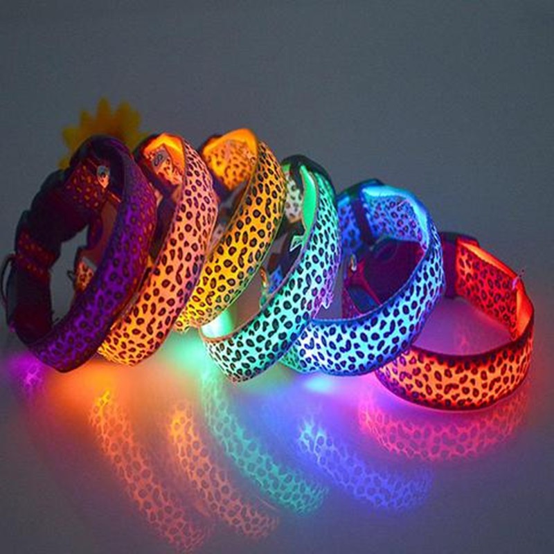 KFX-0908989 LED Pet Safety Collar with Adjustable Nylon and Leopard Print Design