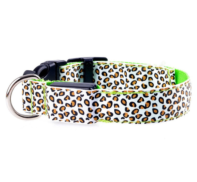 KFX-0908989 LED Pet Safety Collar with Adjustable Nylon and Leopard Print Design
