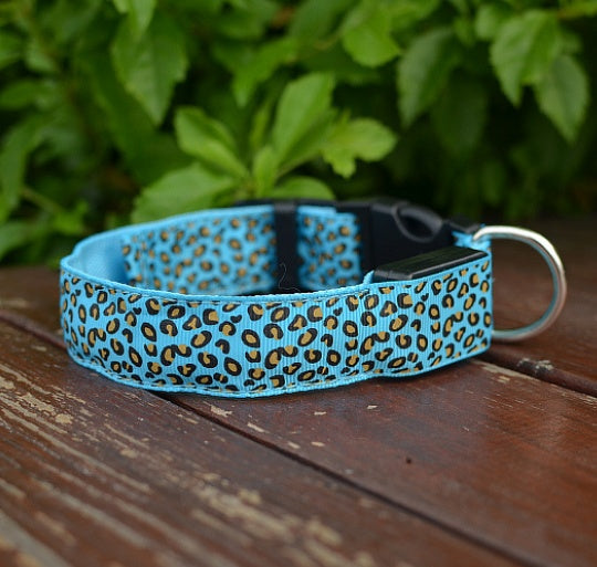 KFX-0908989 LED Pet Safety Collar with Adjustable Nylon and Leopard Print Design