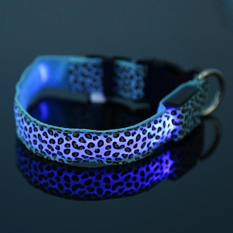 KFX-0908989 LED Pet Safety Collar with Adjustable Nylon and Leopard Print Design