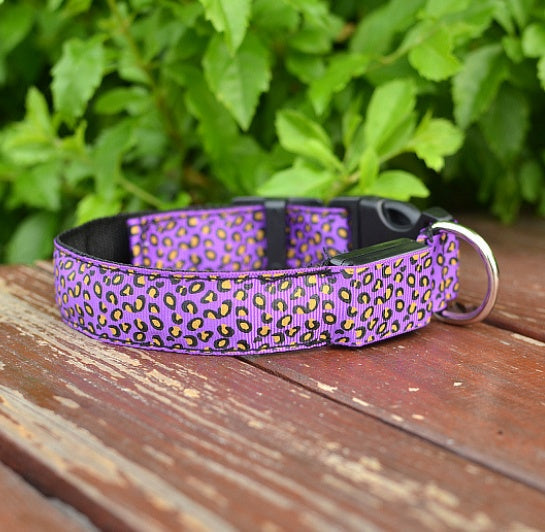 KFX-0908989 LED Pet Safety Collar with Adjustable Nylon and Leopard Print Design
