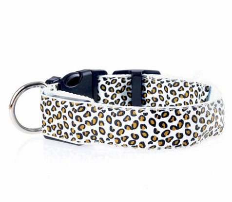 KFX-0908989 LED Pet Safety Collar with Adjustable Nylon and Leopard Print Design
