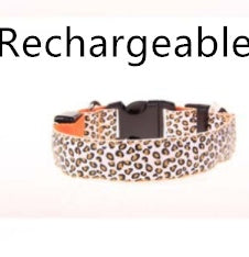 KFX-0908989 LED Pet Safety Collar with Adjustable Nylon and Leopard Print Design