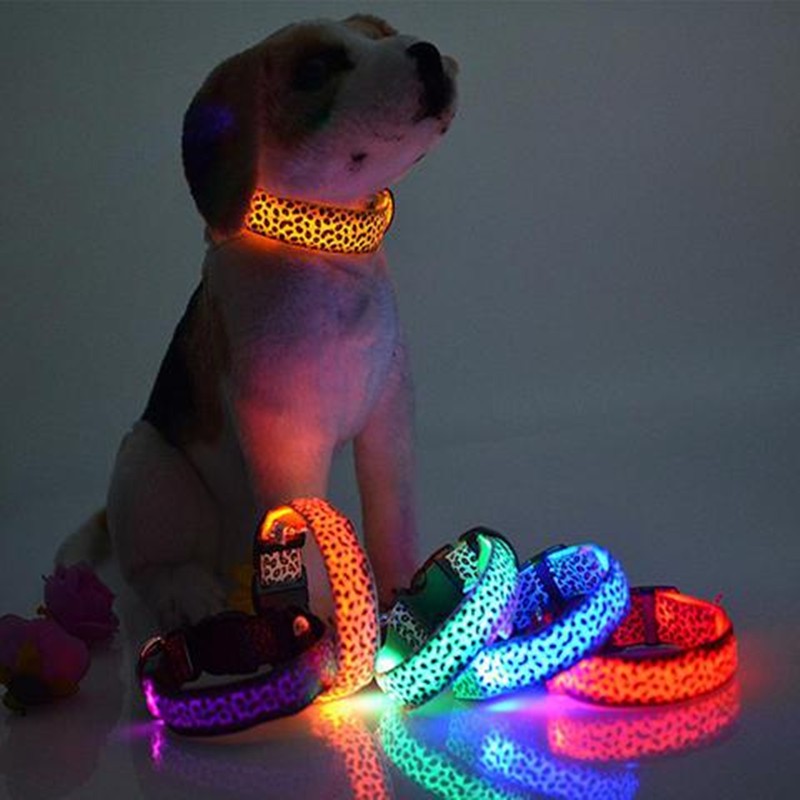 KFX-0908989 LED Pet Safety Collar with Adjustable Nylon and Leopard Print Design