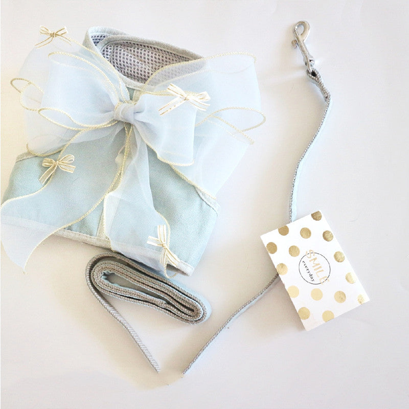 KFX-0909245 Bow Knot Pet Harness with Leash for Small Dogs and Cats - Available in Gray and Pink