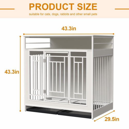 KFX-0910653 Wooden Dog Kennel with Divider and Storage Drawers, 43.3 Inch Large Pet Crate for Medium to Large Dogs