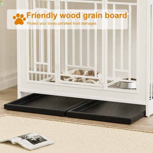 KFX-0910653 Wooden Dog Kennel with Divider and Storage Drawers, 43.3 Inch Large Pet Crate for Medium to Large Dogs