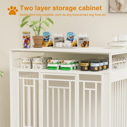 KFX-0910653 Wooden Dog Kennel with Divider and Storage Drawers, 43.3 Inch Large Pet Crate for Medium to Large Dogs