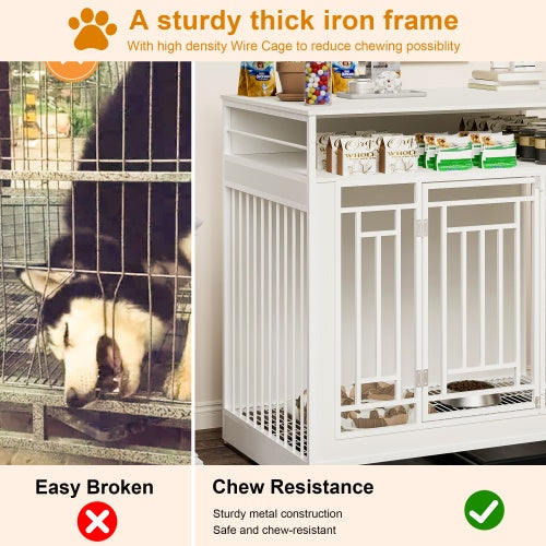 KFX-0910653 Wooden Dog Kennel with Divider and Storage Drawers, 43.3 Inch Large Pet Crate for Medium to Large Dogs