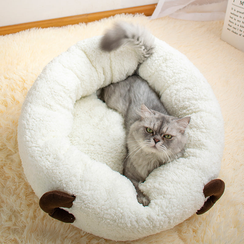 KFX-0911037 Lamb Wool Round Deep Sleep Pet Nest for Cats - Available in 3 Sizes