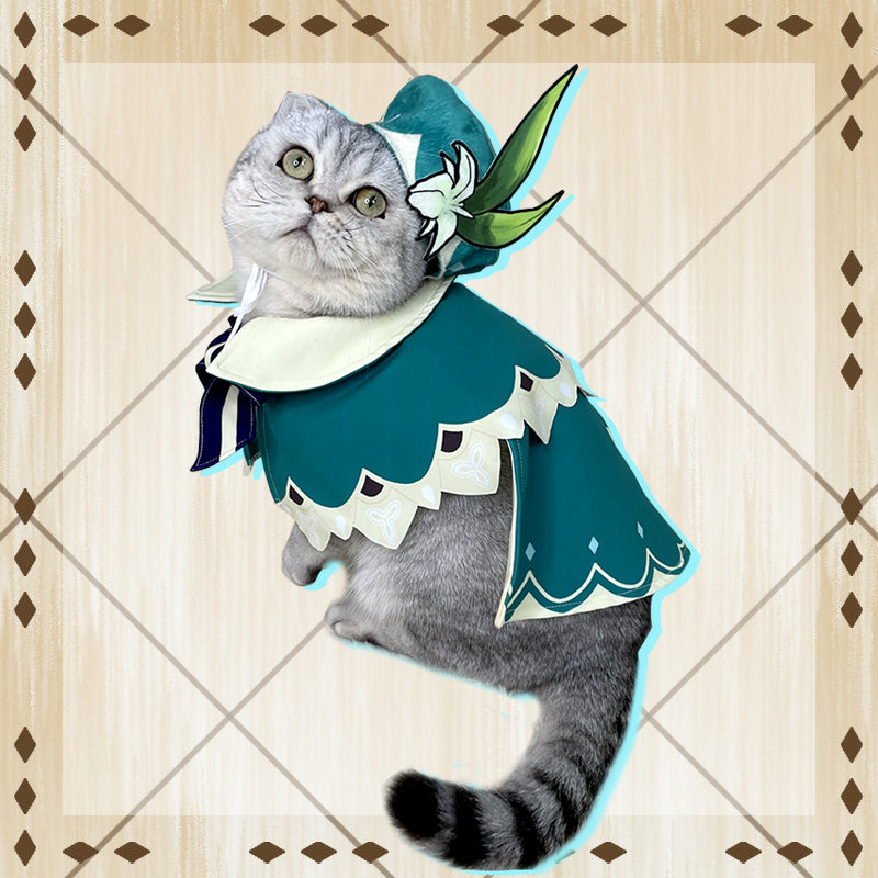 KFX-0913341 Venti Klee Cosplay Cloak with Cat Hat and Scarf - High-Definition Micro-Elastic Chiffon Costume