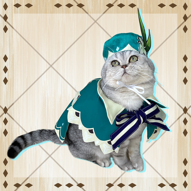 KFX-0913341 Venti Klee Cosplay Cloak with Cat Hat and Scarf - High-Definition Micro-Elastic Chiffon Costume