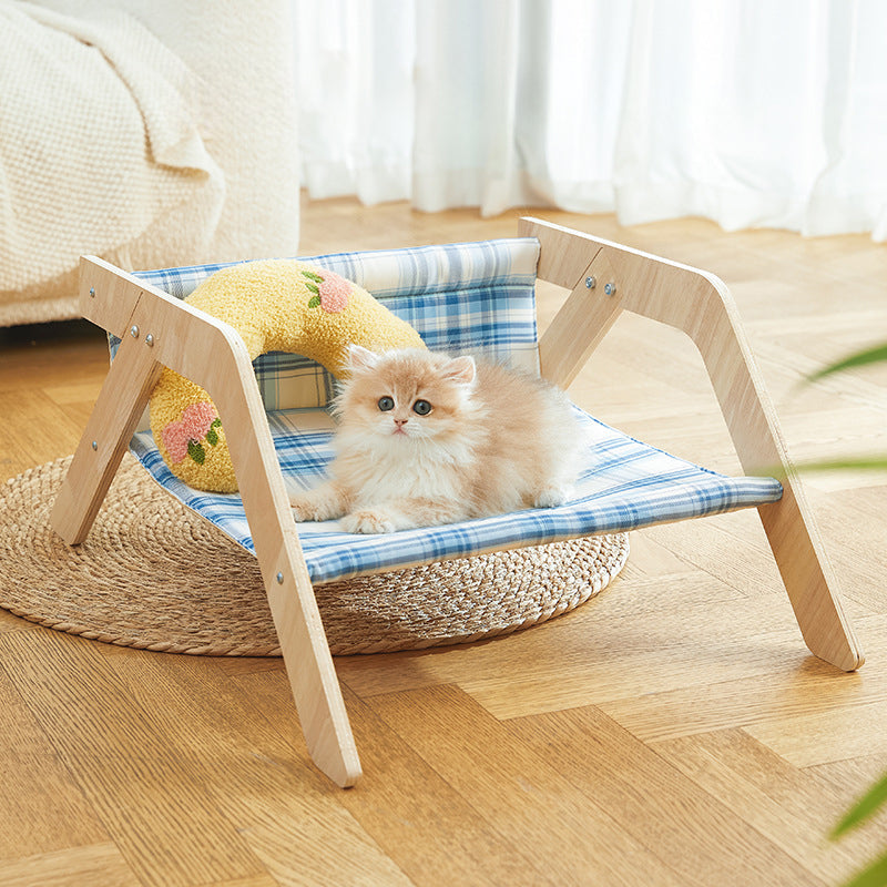 KFX-0914237 Elevated Cat Beach Chair Bed with Soft Cloth for Indoor and Outdoor Relaxation