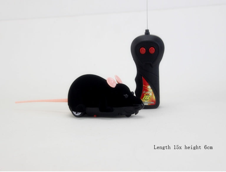 KFX-0914365 Remote-Controlled Flocking Cat Mouse Toy in Black, Gray, and Brown – Battery Not Included