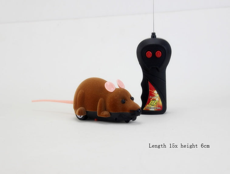 KFX-0914365 Remote-Controlled Flocking Cat Mouse Toy in Black, Gray, and Brown – Battery Not Included