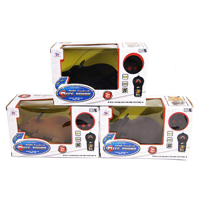 KFX-0914365 Remote-Controlled Flocking Cat Mouse Toy in Black, Gray, and Brown – Battery Not Included