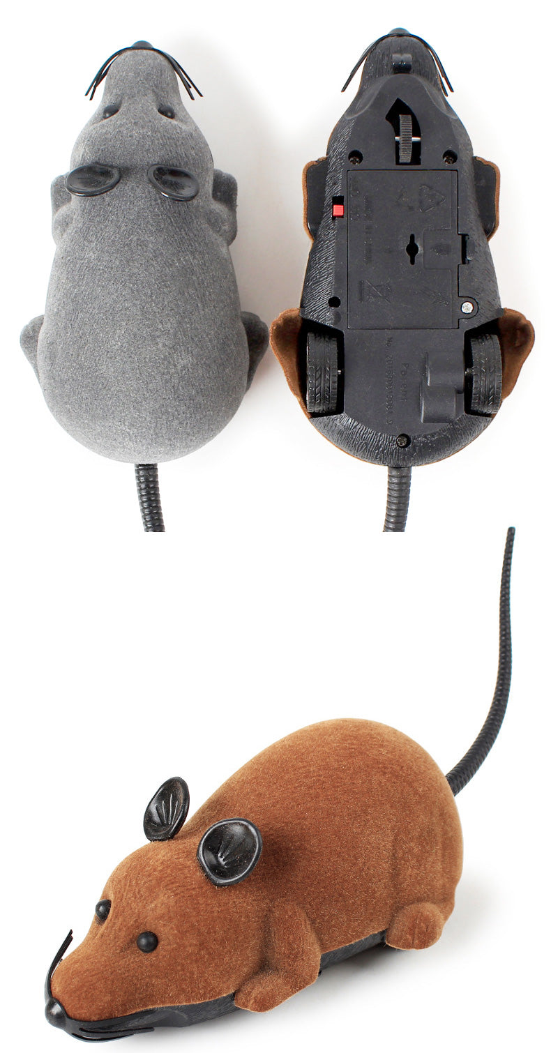 KFX-0914365 Remote-Controlled Flocking Cat Mouse Toy in Black, Gray, and Brown – Battery Not Included