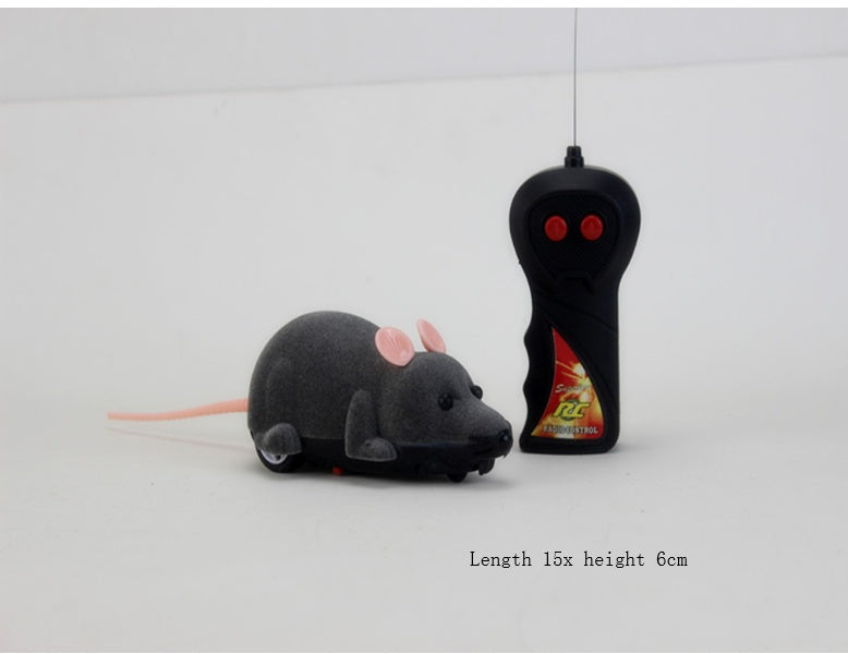 KFX-0914365 Remote-Controlled Flocking Cat Mouse Toy in Black, Gray, and Brown – Battery Not Included