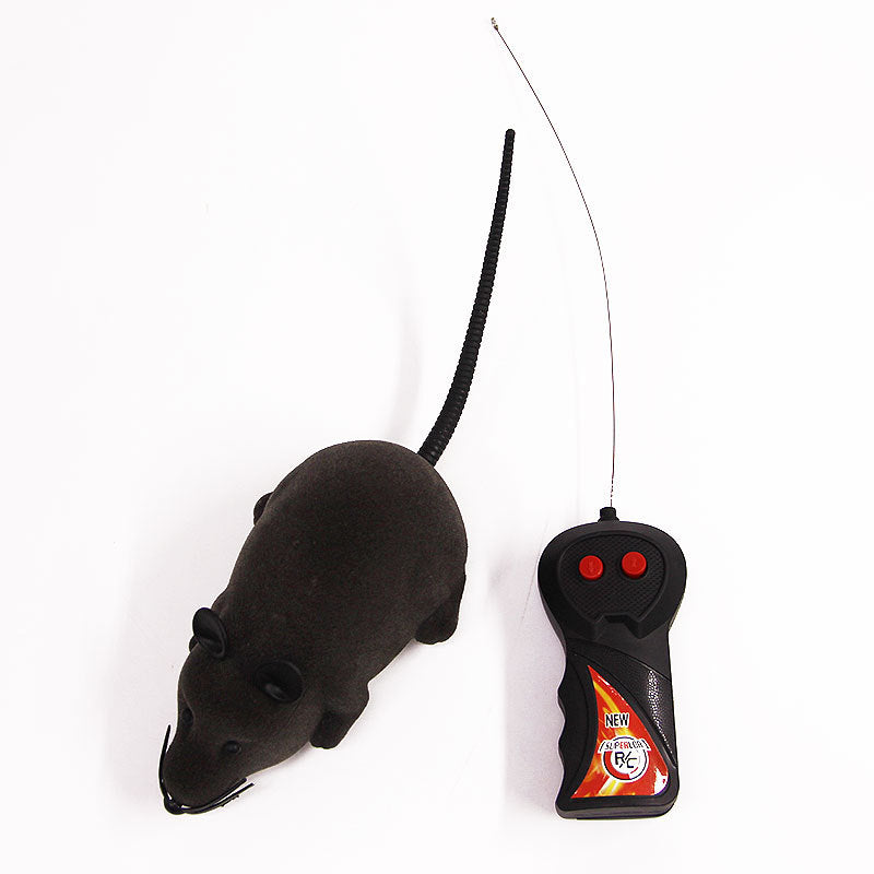 KFX-0914365 Remote-Controlled Flocking Cat Mouse Toy in Black, Gray, and Brown – Battery Not Included