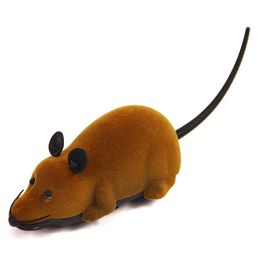 KFX-0914365 Remote-Controlled Flocking Cat Mouse Toy in Black, Gray, and Brown – Battery Not Included