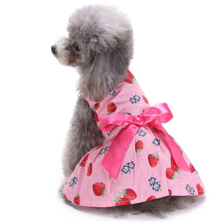 KFX-0915133 Polka Dot Summer Dress for Pets - Watermelon and Strawberry Skirt, Polyester Material, Various Sizes