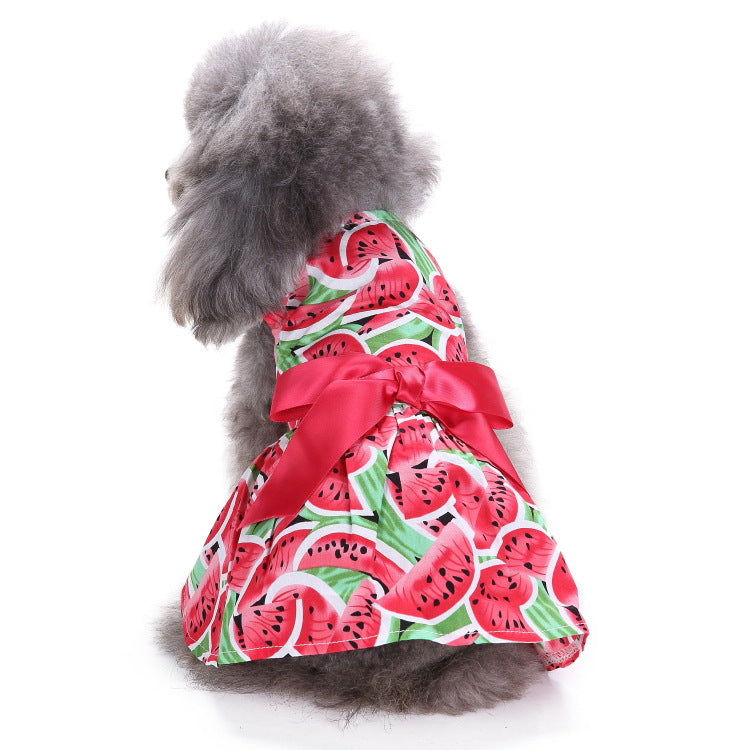 KFX-0915133 Polka Dot Summer Dress for Pets - Watermelon and Strawberry Skirt, Polyester Material, Various Sizes