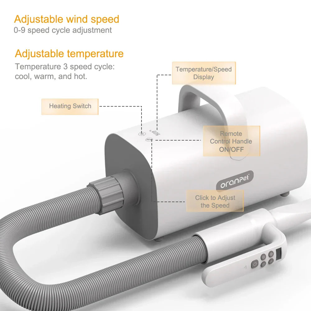 KFX-091603 Adjustable Speed & Temperature Pet Hair Dryer with Grooming Force Blower for Cats and Dogs