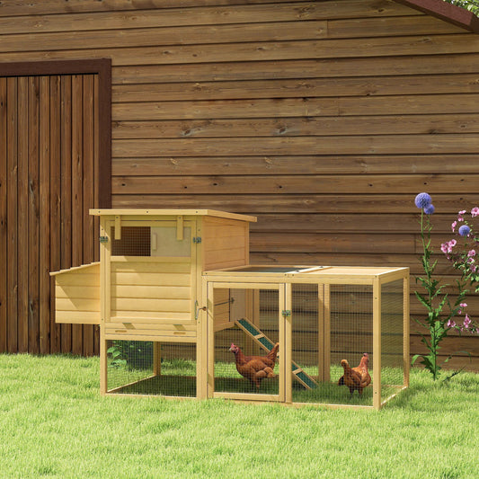KFX-0916413 75" Wooden Chicken Coop with Nesting Box, Removable Tray, Ramp, and Secure Run for Backyard Use