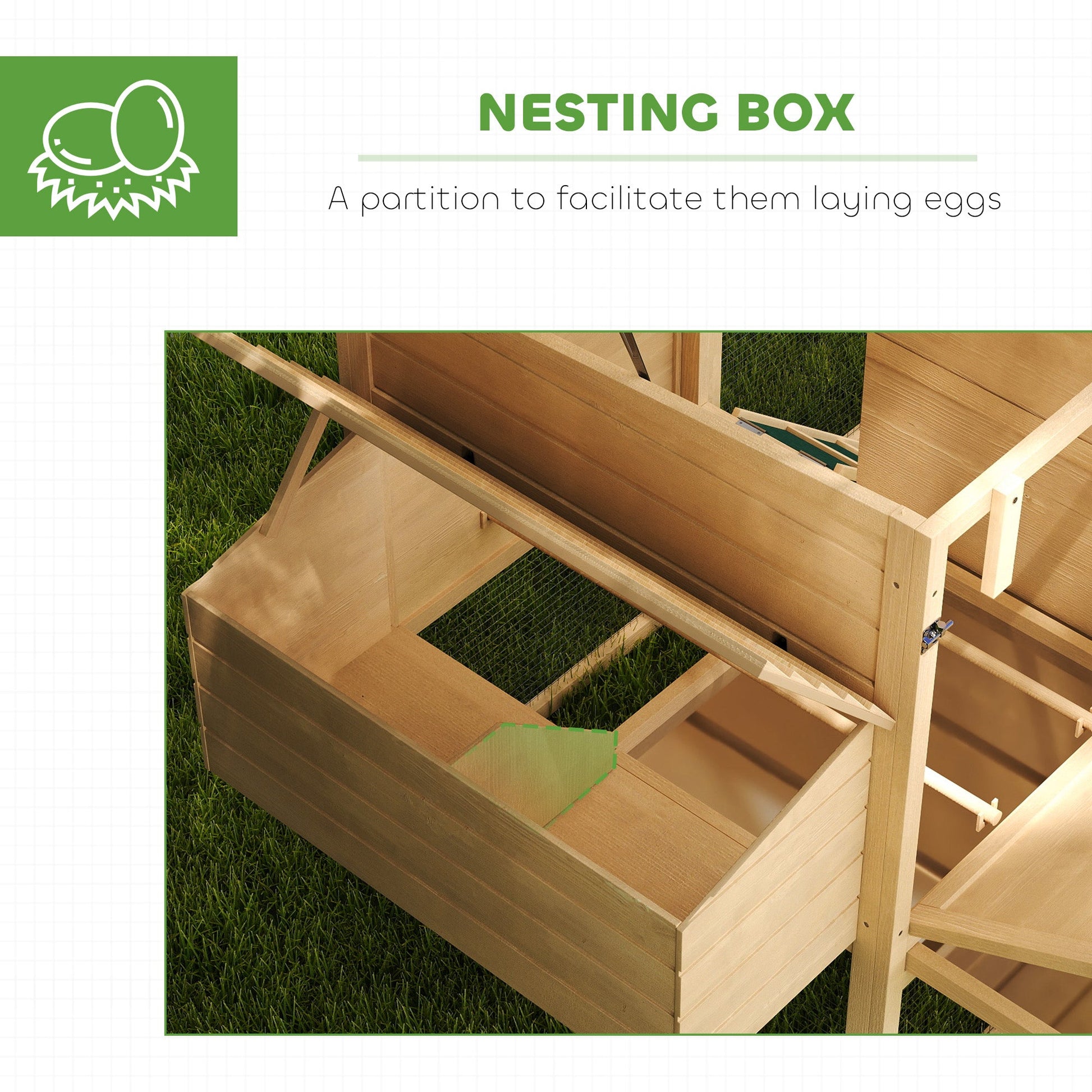 KFX-0916413 75" Wooden Chicken Coop with Nesting Box, Removable Tray, Ramp, and Secure Run for Backyard Use