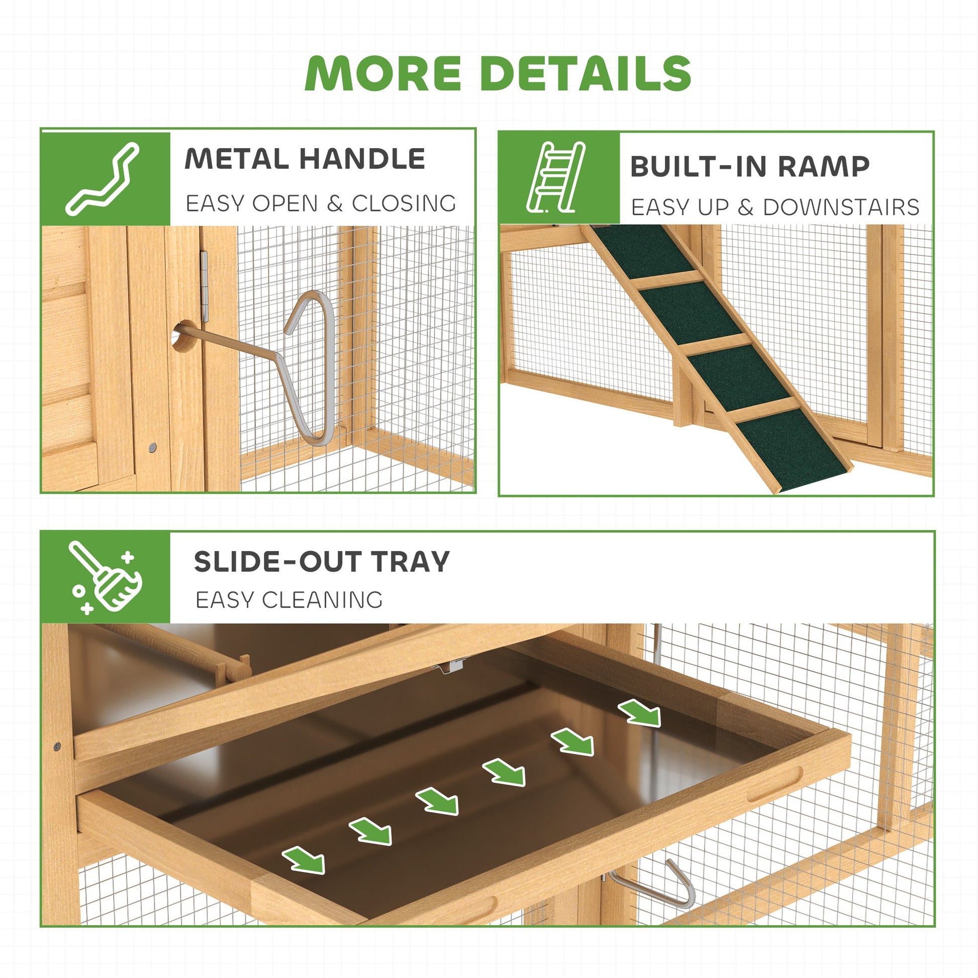 KFX-0916413 75" Wooden Chicken Coop with Nesting Box, Removable Tray, Ramp, and Secure Run for Backyard Use