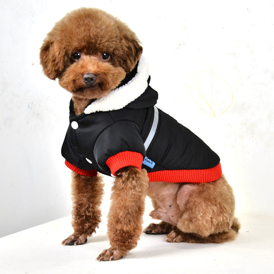 KFX-0917181 Reflective Silk Cotton-Padded Hooded Jacket for Small Dogs - Casual Autumn/Winter Wear, Available in Multiple Colors