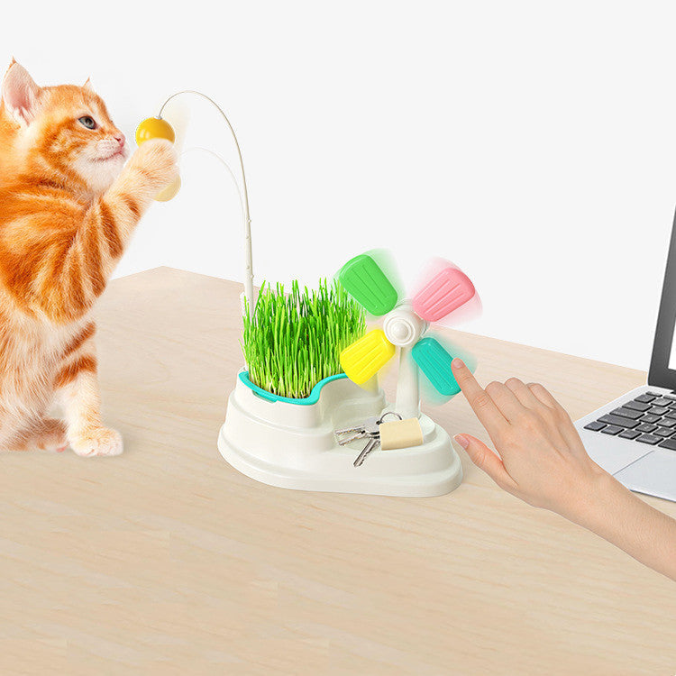 KFX-0917565 Windmill Cat Stick Toy with Interactive Blades and Flexible Pulling Rod