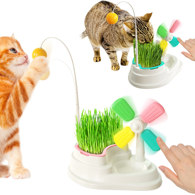 KFX-0917565 Windmill Cat Stick Toy with Interactive Blades and Flexible Pulling Rod