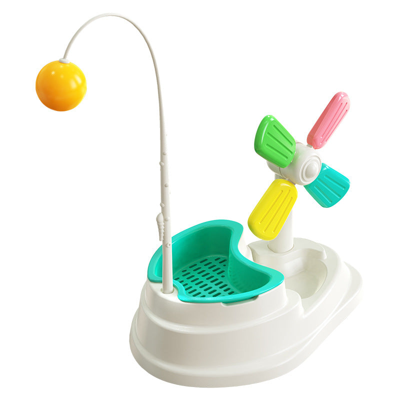 KFX-0917565 Windmill Cat Stick Toy with Interactive Blades and Flexible Pulling Rod
