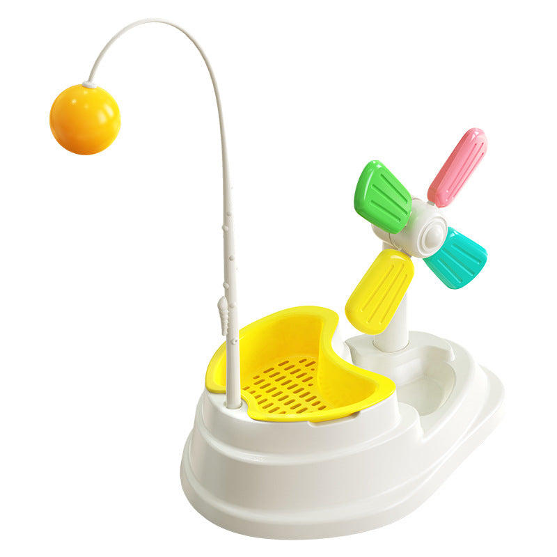 KFX-0917565 Windmill Cat Stick Toy with Interactive Blades and Flexible Pulling Rod