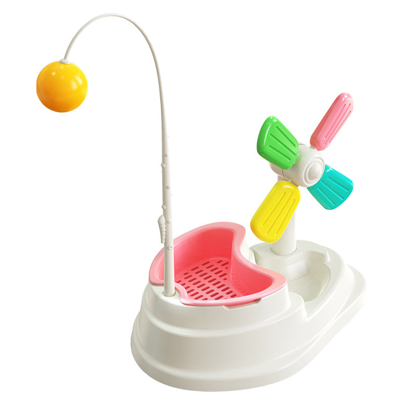 KFX-0917565 Windmill Cat Stick Toy with Interactive Blades and Flexible Pulling Rod