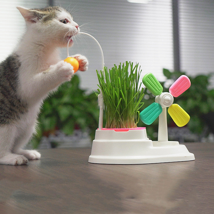 KFX-0917565 Windmill Cat Stick Toy with Interactive Blades and Flexible Pulling Rod