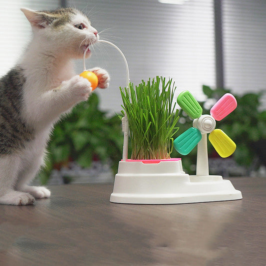 KFX-0917565 Windmill Cat Stick Toy with Interactive Blades and Flexible Pulling Rod